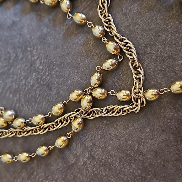VTG 1960s Goldtone Layered Beaded Chain Holiday Necklace - Picture 4 of 7